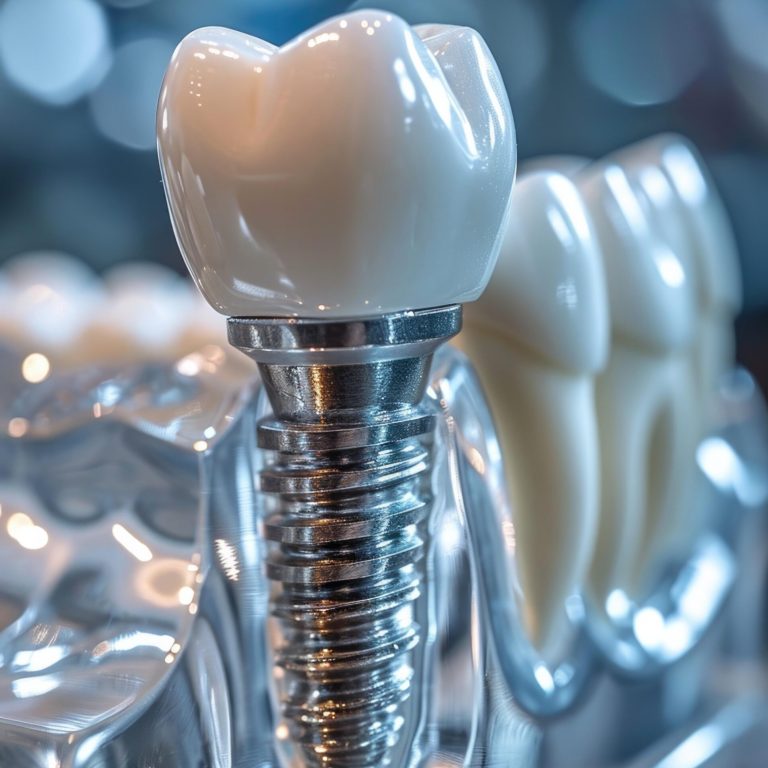 Dental implant with dental crown. Generative AI.